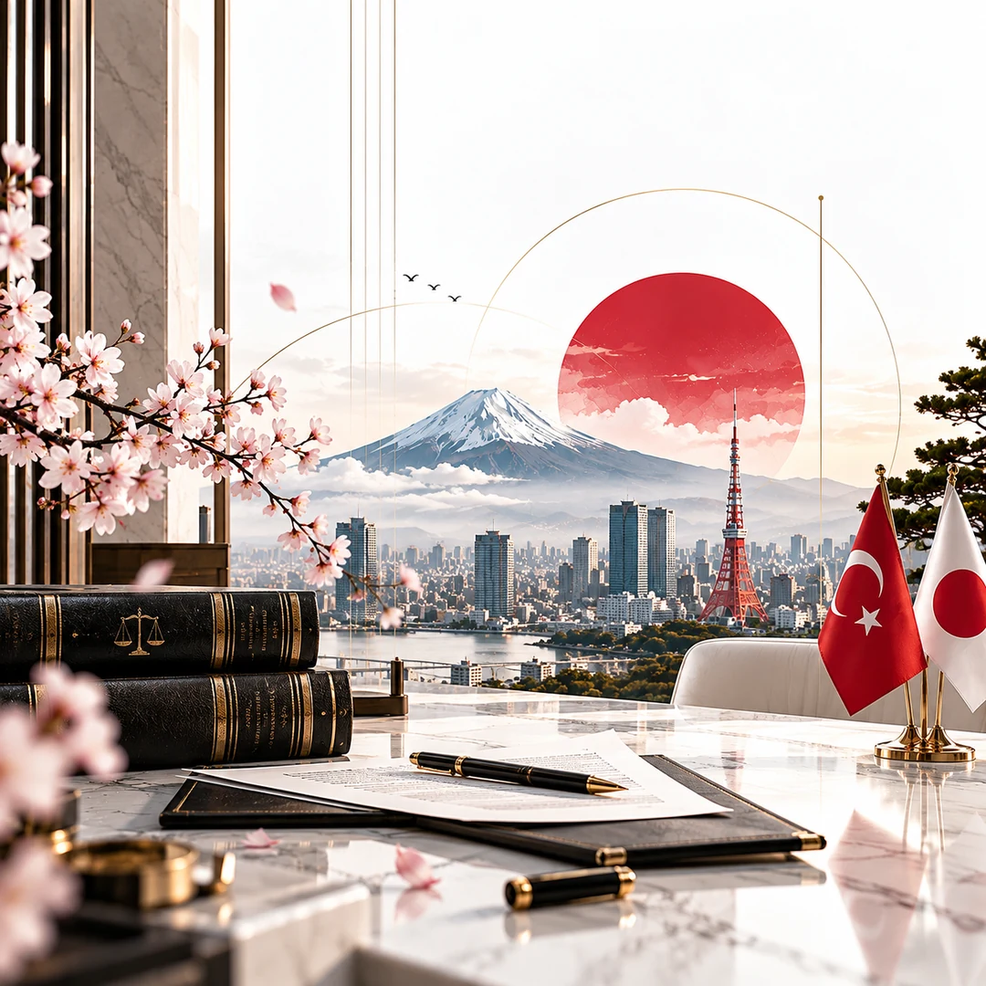 Türk ve Japon bayrakları ile hukuk kitapları